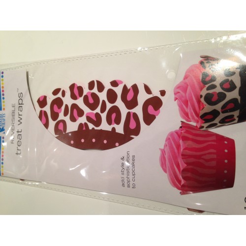 Cupcake Wrappers Reversible Pink Leopard & Pink Zebra Set of 12